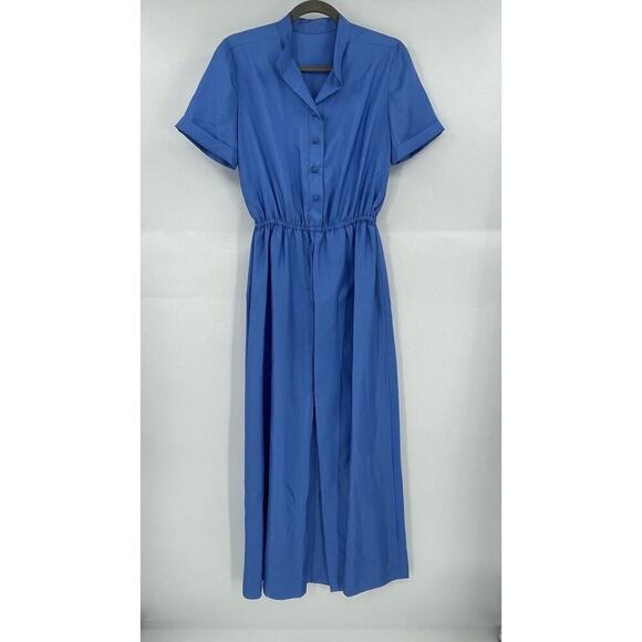 Vintage Homemade Fit & Flare Dress Girls Blue Snap Elastic Waist Short Sleeve - Picture 1 of 9